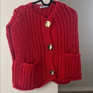 Zara Bold Red Knit Cardigan
